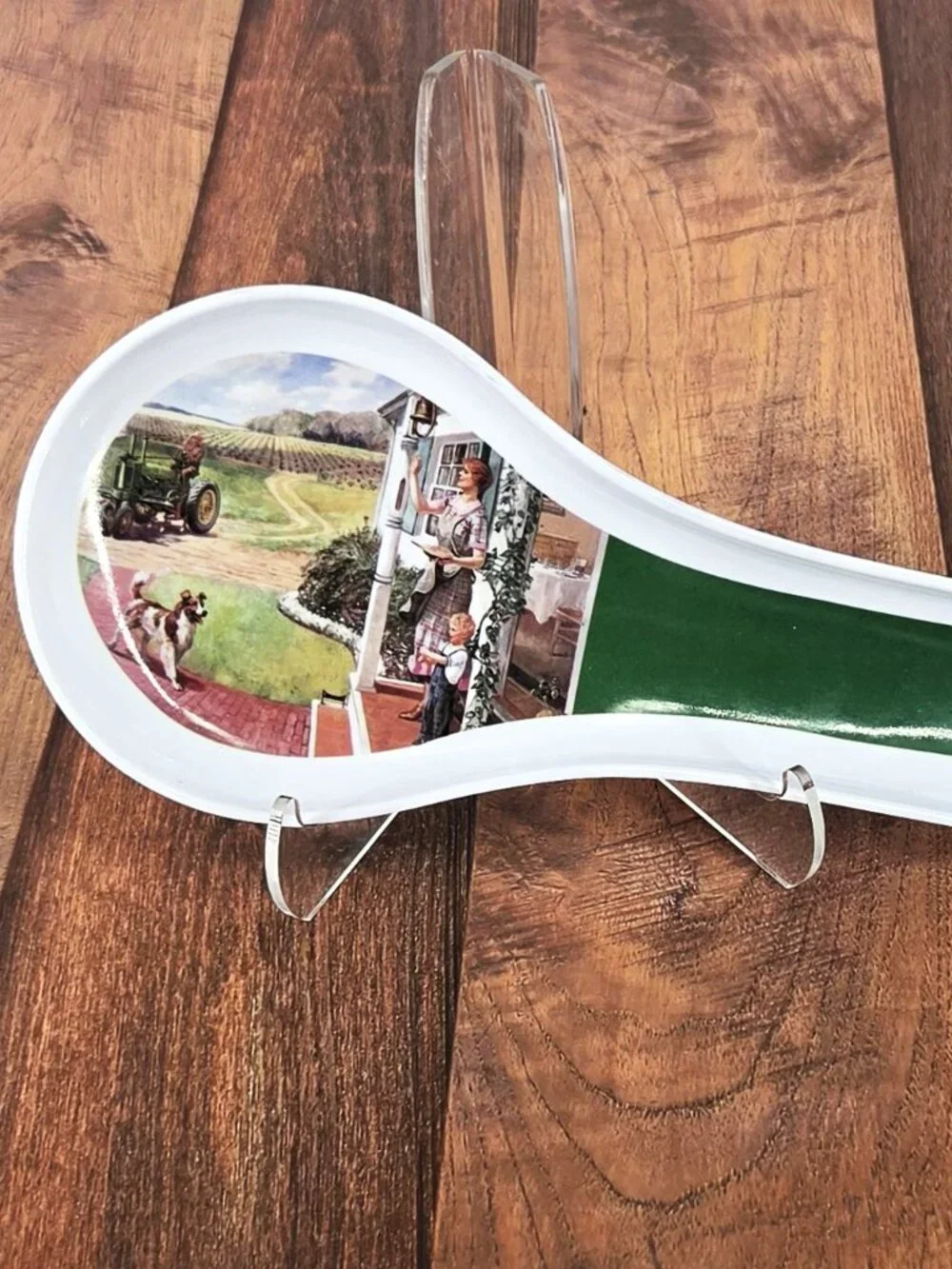 Licensed John Deere NOS Melamine Farm Family Scene Spoon Rest Original Stickers